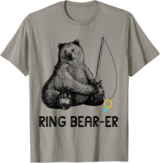 Ring Bearer Bear Fishing Wedding Party Security Ring T-Shirt - T-Shirt | Sand