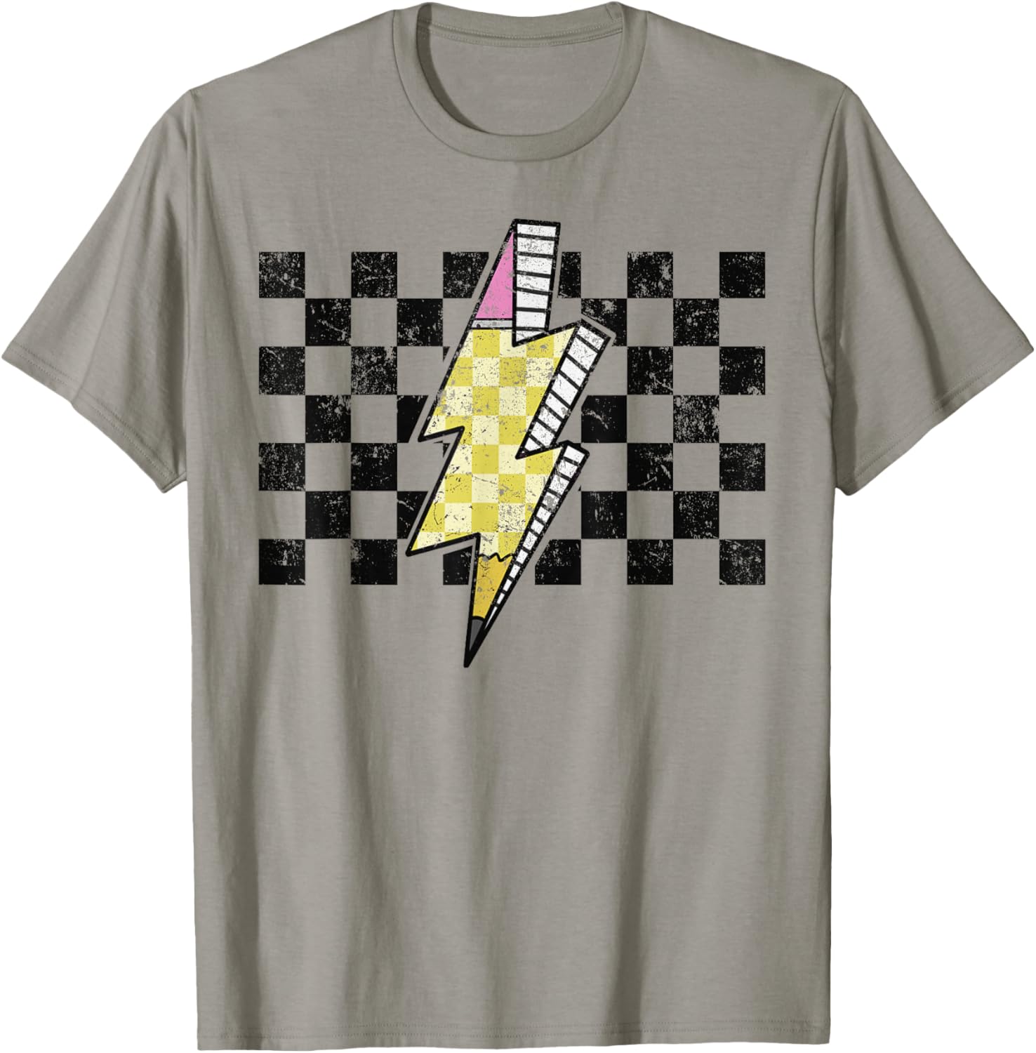 Retro Black And White Checkered Pattern Pencil T-Shirt - T-Shirt | Sand