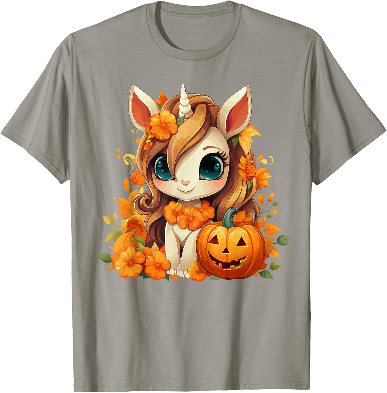 Cute Unicorn Pumpkin Girls Kids Halloween Thanksgiving T-Shirt - T-Shirt | Sand