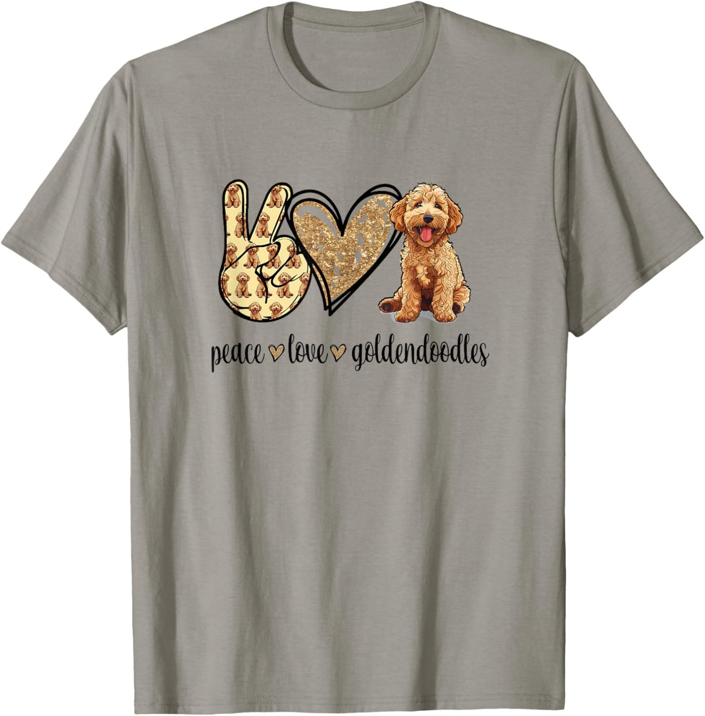 Funny Cute Girls Kids Peace Love Goldendoodles Lover T-Shirt - T-Shirt | Sand