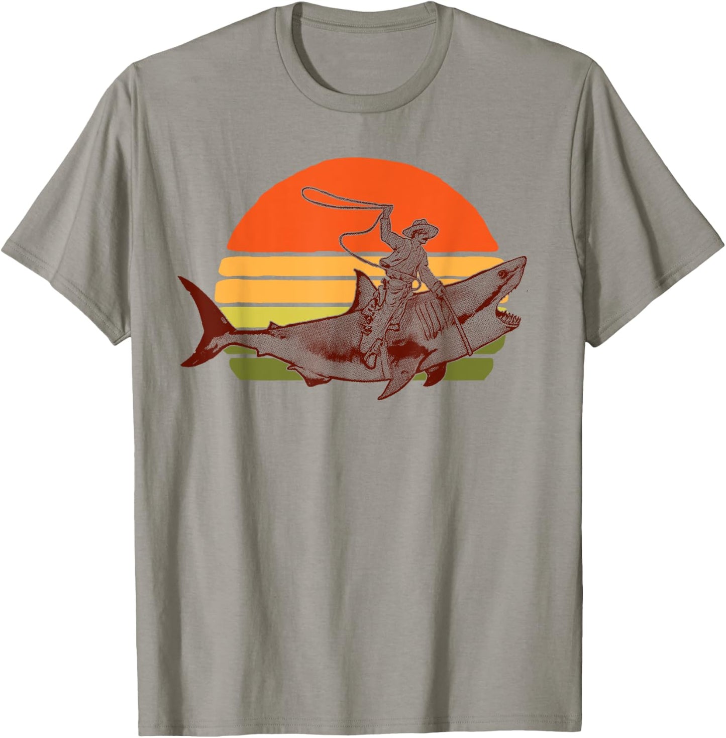 Shark Lover Rodeo Cowboy Riding Great White Vintage Funny T-Shirt - T-Shirt | Sand