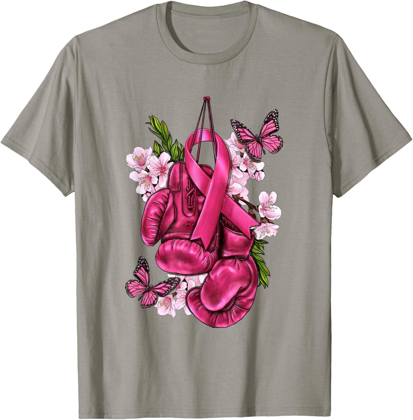 Fight Breast Cancer Awareness Pink Boxing Gloves Pink Ribbon T-Shirt - T-Shirt | Sand