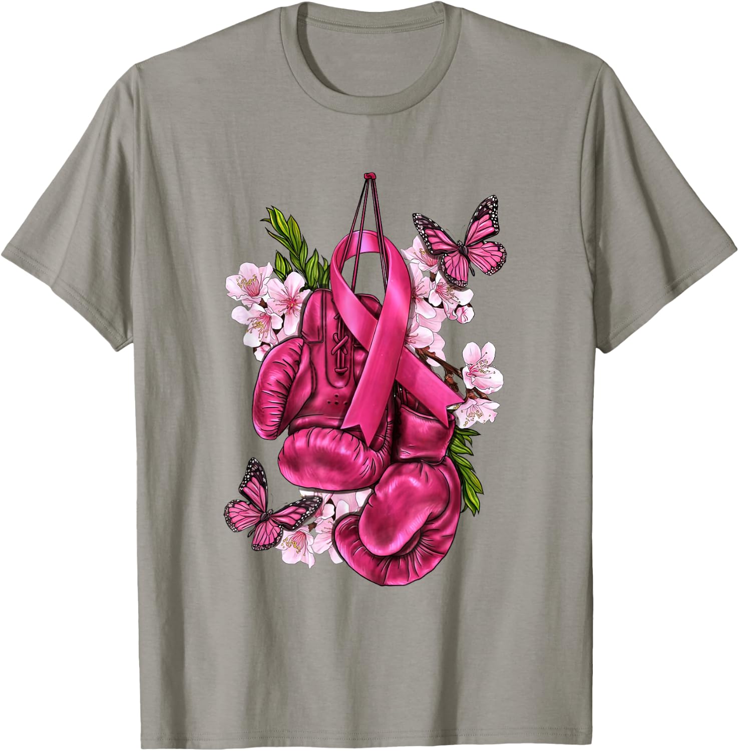 Fight Breast Cancer Awareness Pink Boxing Gloves Pink Ribbon T-Shirt - T-Shirt | Sand