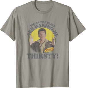 Seinfeld Kramer Pretzels are Making Me Thirsty Circle T-Shirt - T-Shirt | Sand