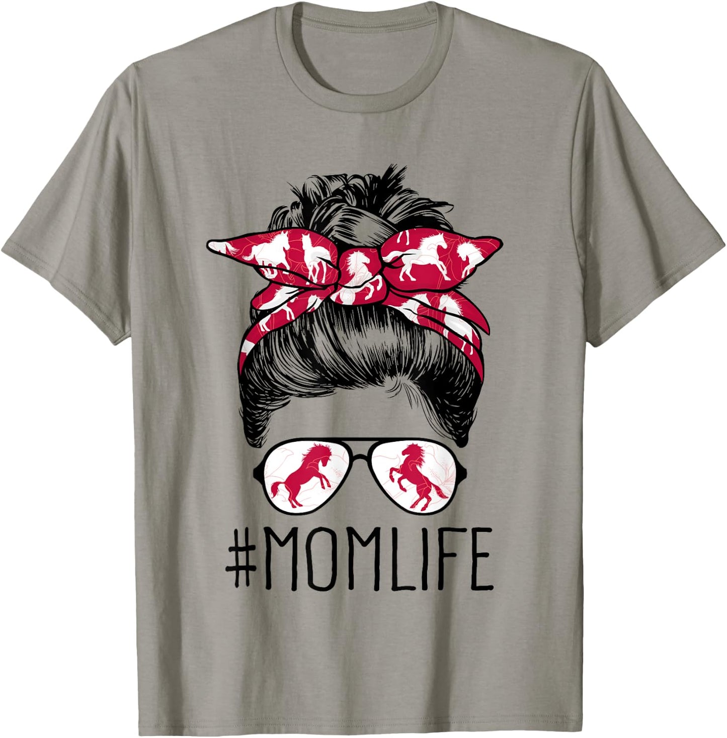 Mom Life Horse Mom Barn Mothers Day 2021 Funny Messy Bun T-Shirt - T-Shirt | Sand