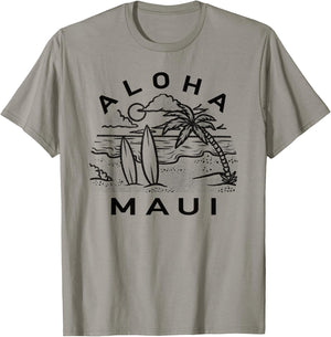 Aloha Maui Hawaii Hawaiian Island Palm Tree Surfboard Beach Men Women Kids T-Shirt - T-Shirt | Sand