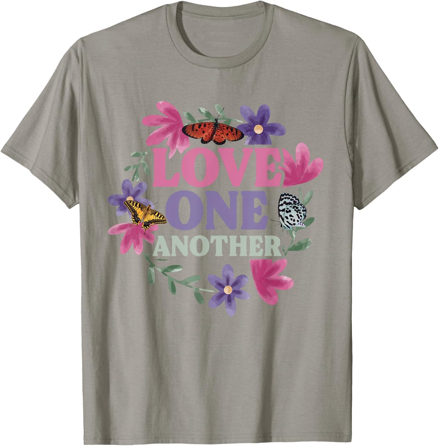 Love One Another - Butterfly Flower Religious Christian T-Shirt - T-Shirt | Sand