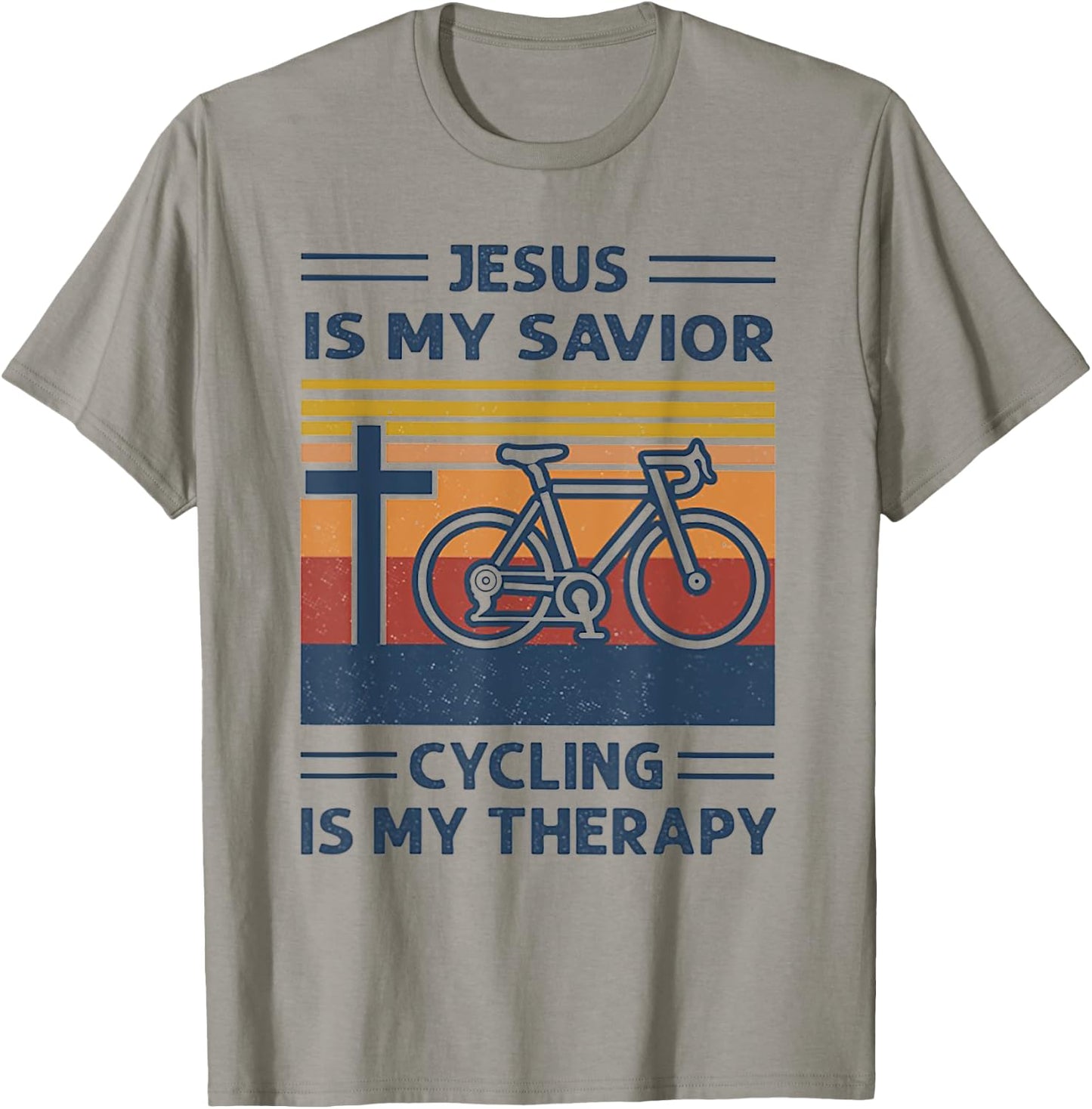 Jesus Is My Savior Cycling Is My Therapy Retro Vintage T-Shirt - T-Shirt | Sand