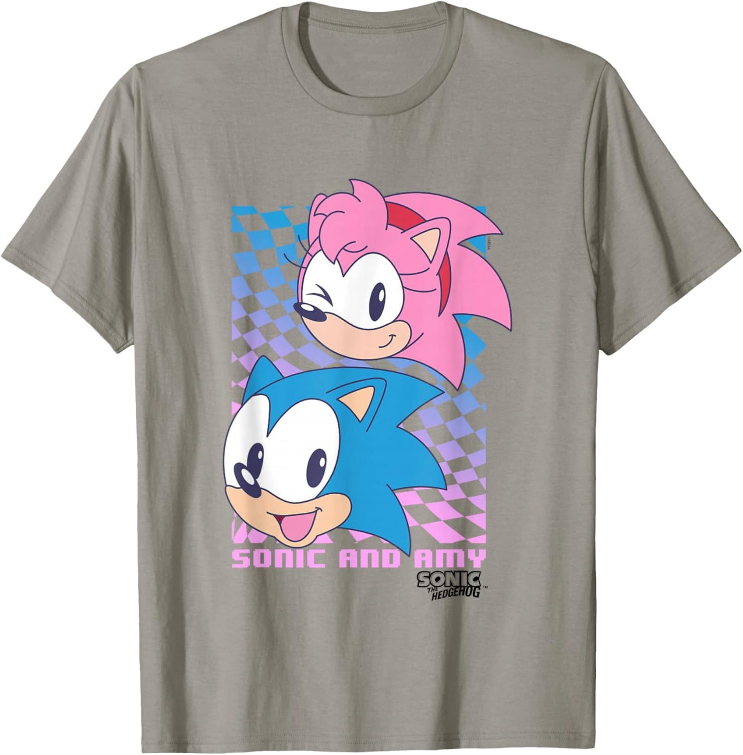 Sonic The Hedgehog Sonic & Amy Big Faces Cute Retro Poster T-Shirt - T-Shirt | Sand