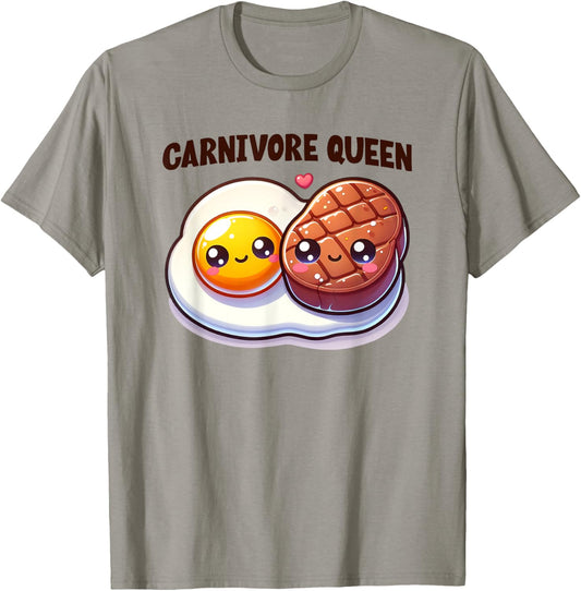 Carnivore Queen Keto Diet Cute Steak Egg Gym Fitness Workout T-Shirt - T-Shirt | Sand