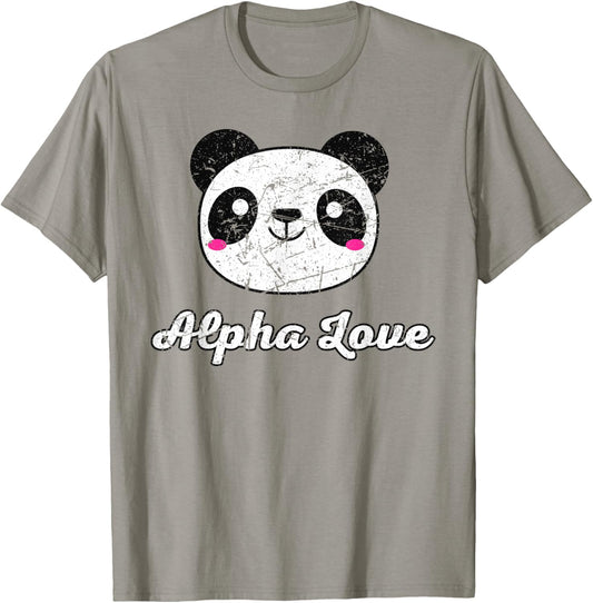 Alpha Love AOII Panda Bear Cute Kawaii O Pi Distressed T-Shirt - T-Shirt | Sand