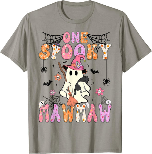Groovy One Spooky Mawmaw Retro Halloween Cute Ghost T-Shirt - T-Shirt | Sand