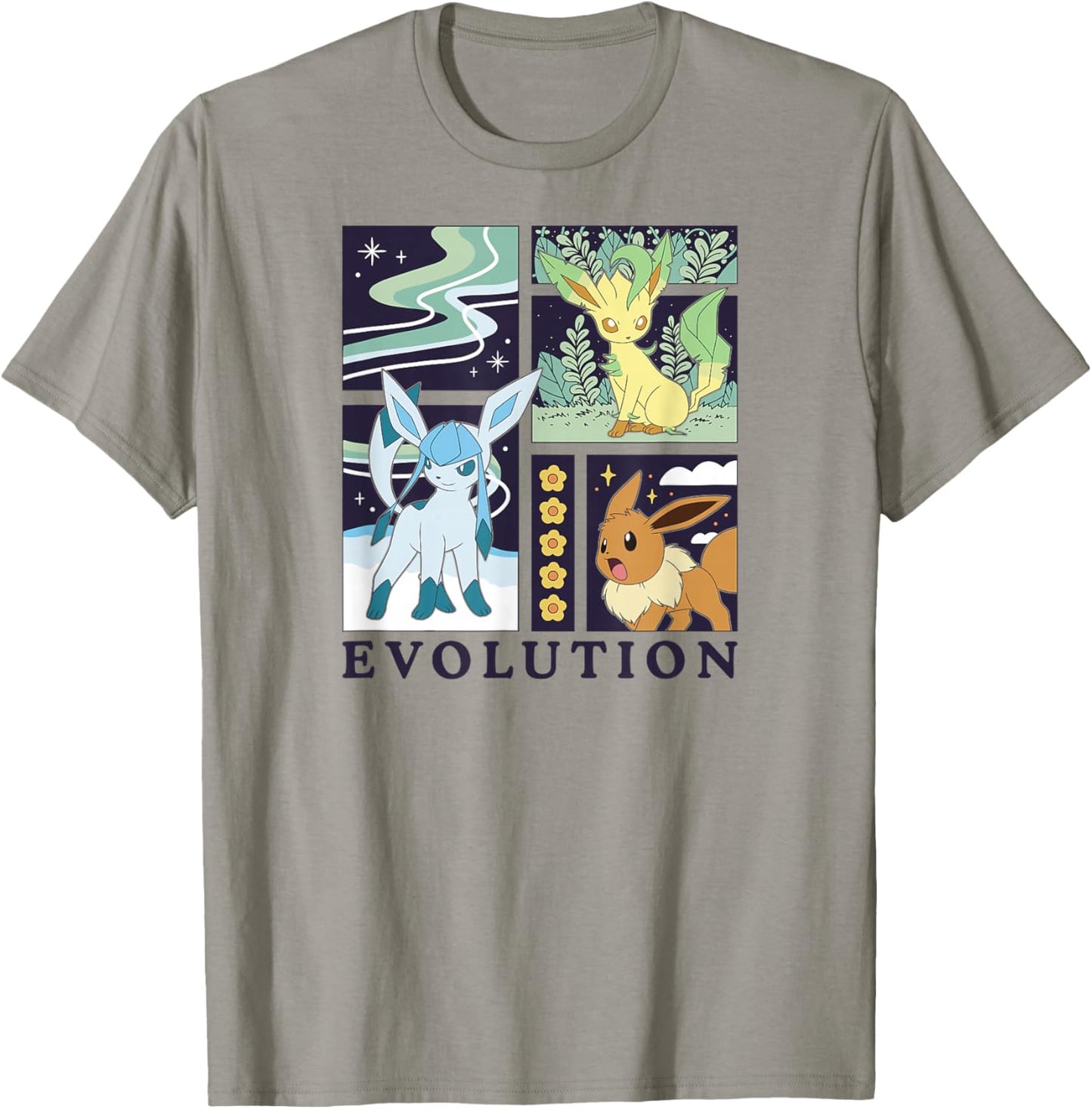 Pokémon - Eevee Glaceon Leafeon Evolution Ice Grass Normal T-Shirt - T-Shirt | Sand