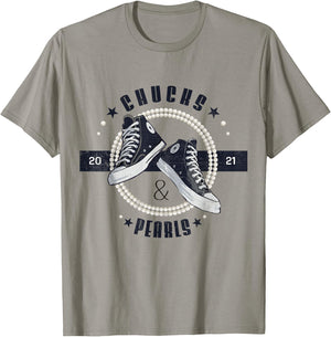 Chucks and Pearls 2021 Circle Retro Vintage Gift T-Shirt - T-Shirt | Sand