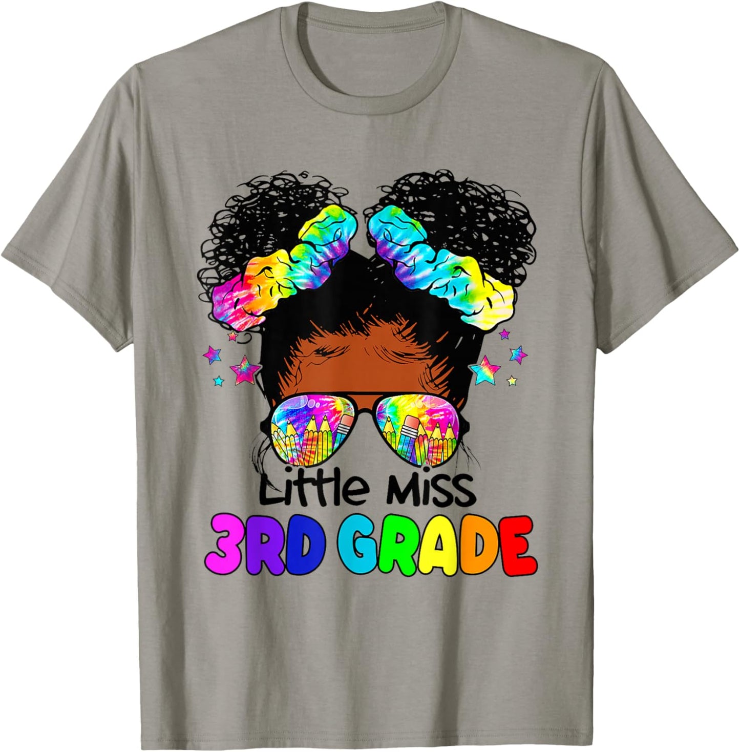 Little Miss 3rd Grade Black Messy Bun Girls Back To School T-Shirt - T-Shirt | Sand