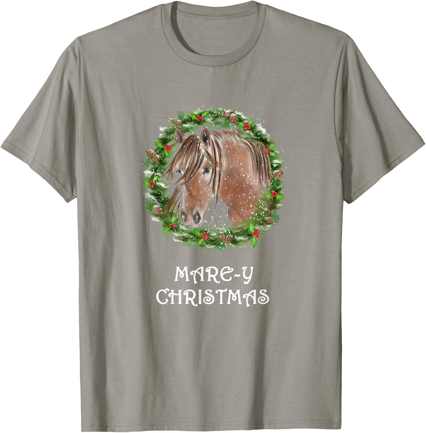 Mare-y Christmas Equestrian Holiday Horse T-Shirt - T-Shirt | Sand