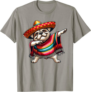 Funny Dabbing Bulldog Sombrero Mexican Poncho Cinco De Mayo T-Shirt - T-Shirt | Sand