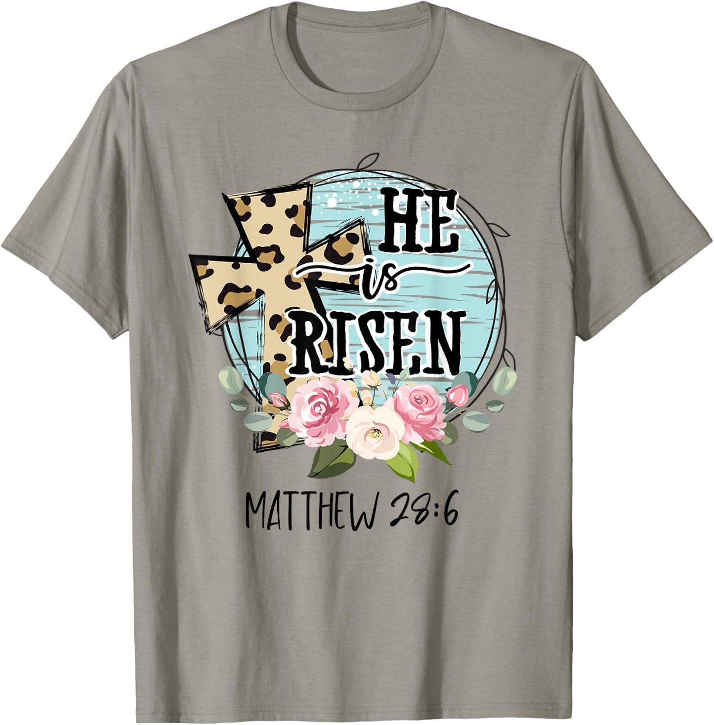 He is Risen Jesus Christian Happy Easter Floral Wreath Women T-Shirt - T-Shirt | Sand