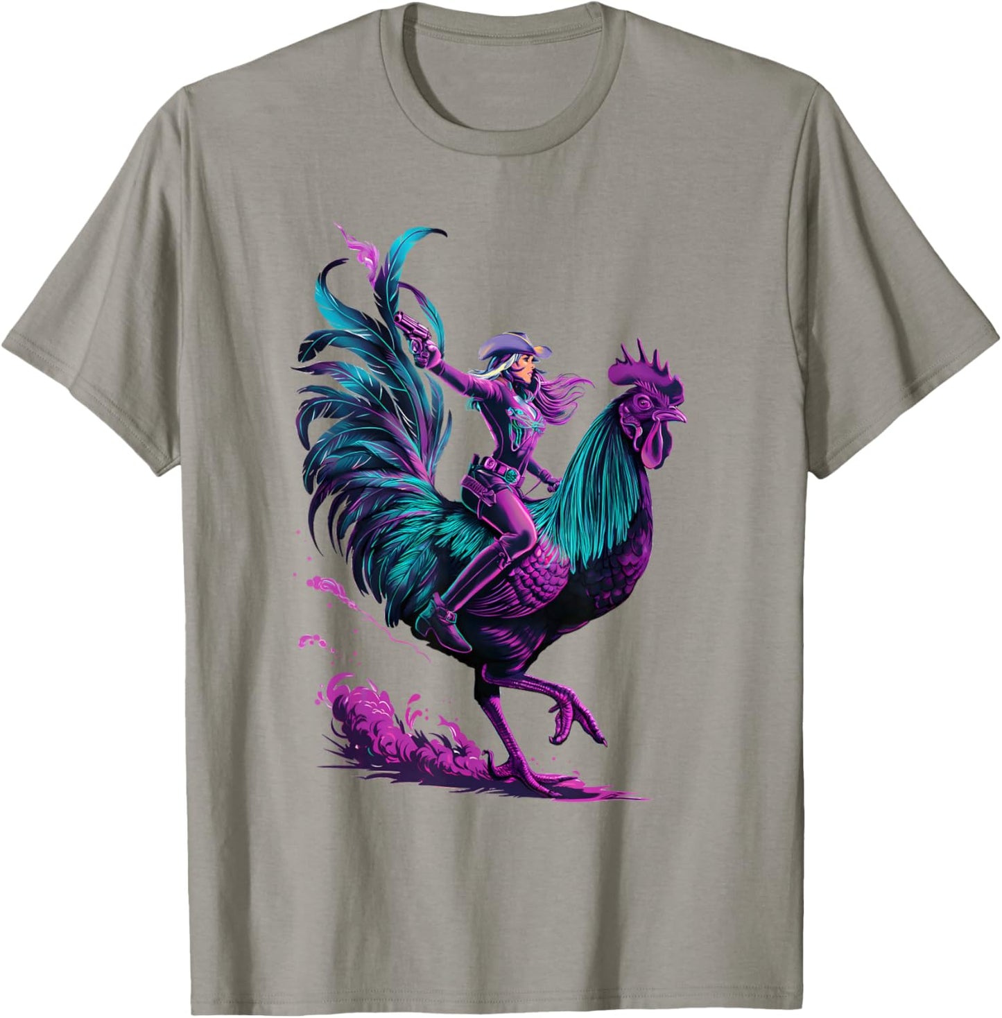 Cowgirl Riding Chicken T-Shirt - T-Shirt | Sand