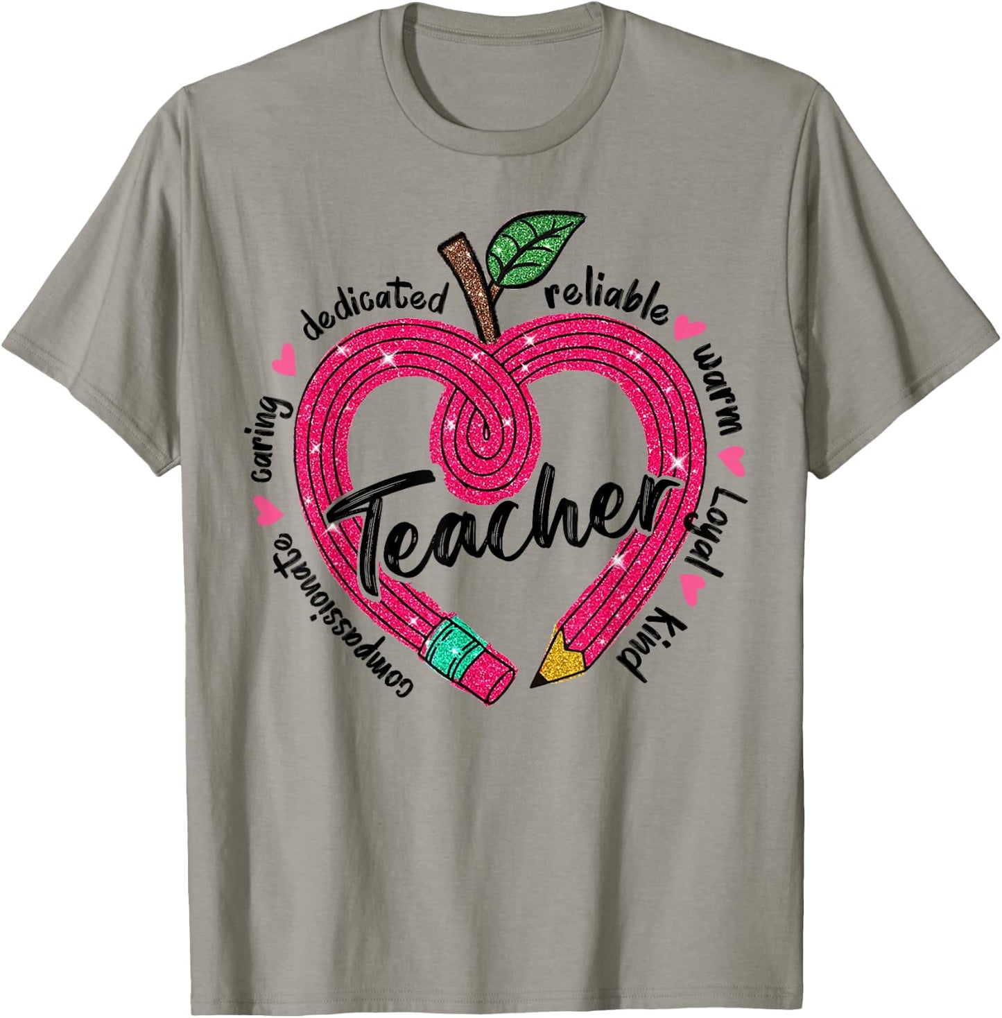Teacher Heart Pencil Valentine Day T-Shirt - T-Shirt | Sand