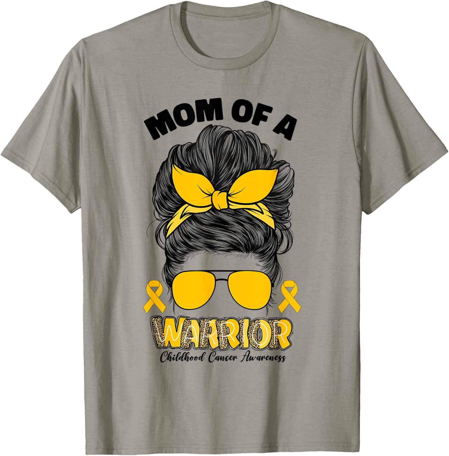 Childhood Cancer Awareness Mom Of A Warrior Messy Bun Mama T-Shirt - T-Shirt | Sand