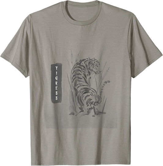 Women Tiger Graphic Summer Top Asian Inspired Tigress Gift T-Shirt - T-Shirt | Sand