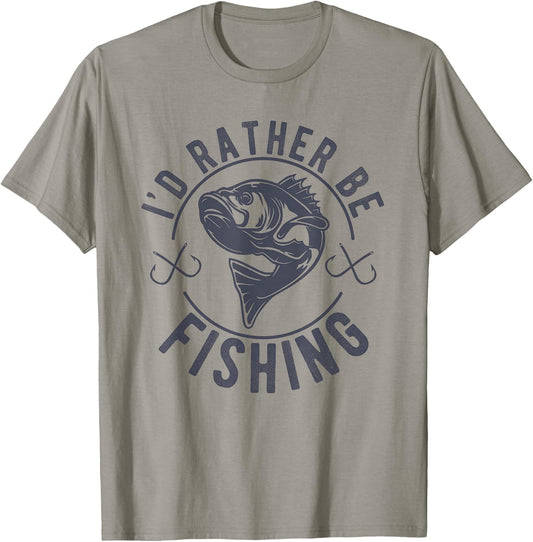 I’d Rather Be Fishing, Funny Fishing Saying Graphic Novelty T-Shirt - T-Shirt | Sand