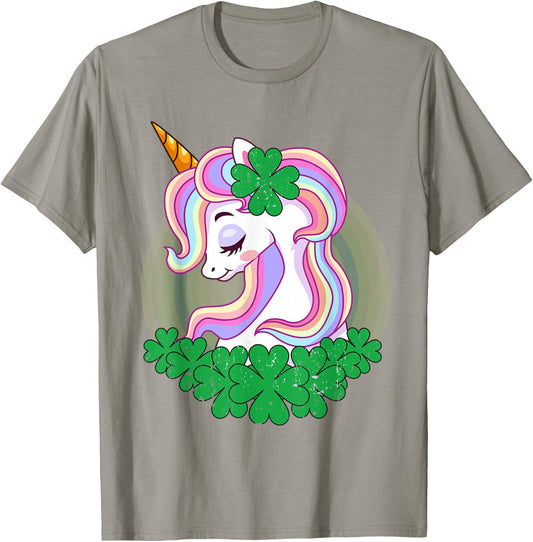 St Patricks Day Unicorn Shamrock Pattys Toddler Kid Girls T-Shirt - T-Shirt | Sand