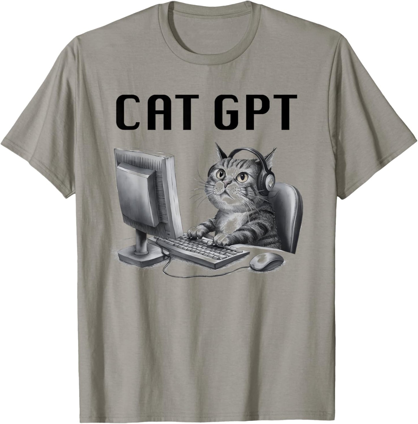 CAT GPT Funny AI Cat - Computer Chat Bot Humorous Kitty Pun T-Shirt - T-Shirt | Sand