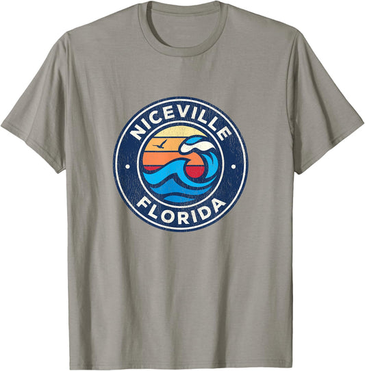 Niceville Florida FL Vintage Nautical Waves Design T-Shirt - T-Shirt | Sand