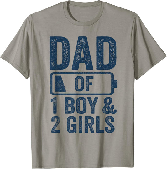 Dad of 1 Boy & 2 Girls Gifts Daddy of 3 Kids T-Shirt - T-Shirt | Sand