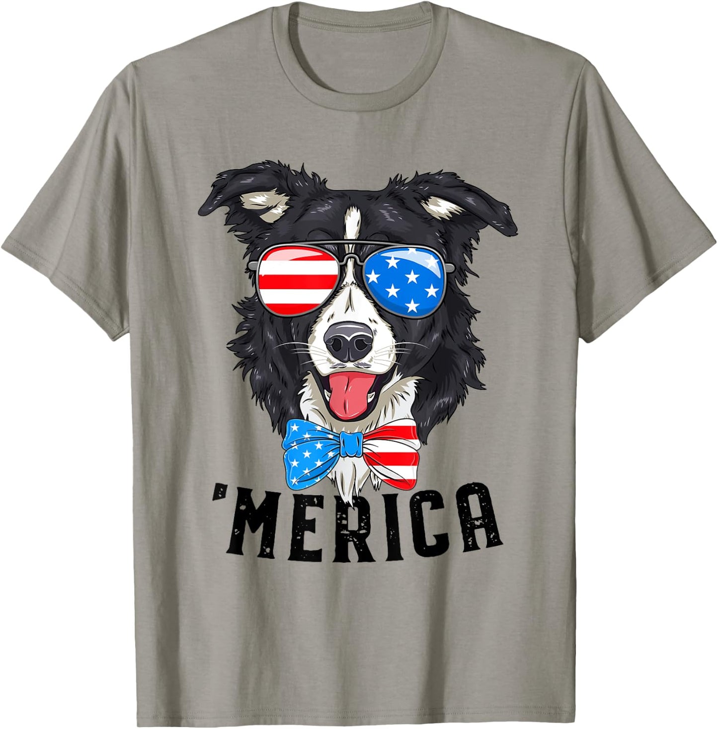 Border Collie Lover Patriotic Merica 4th July American Flag T-Shirt - T-Shirt | Sand