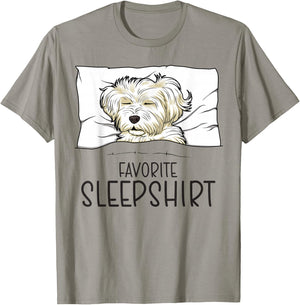 Favorite Sleepshirt, Napping Dog, Maltese Pajama T-Shirt - T-Shirt | Sand