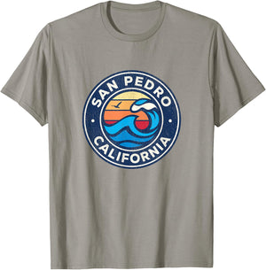 San Pedro California CA Vintage Nautical Waves Design T-Shirt - T-Shirt | Sand