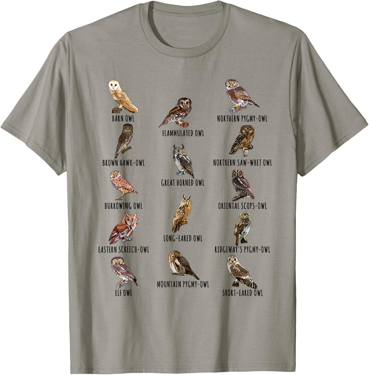 Different Owls Species Biology Types of Owl Identification T-Shirt - T-Shirt | Sand