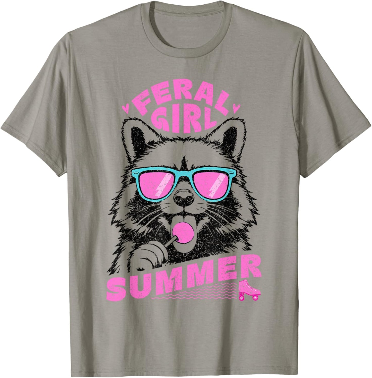 Feral Girl Summer Raccoon Vintage T-Shirt - T-Shirt | Sand