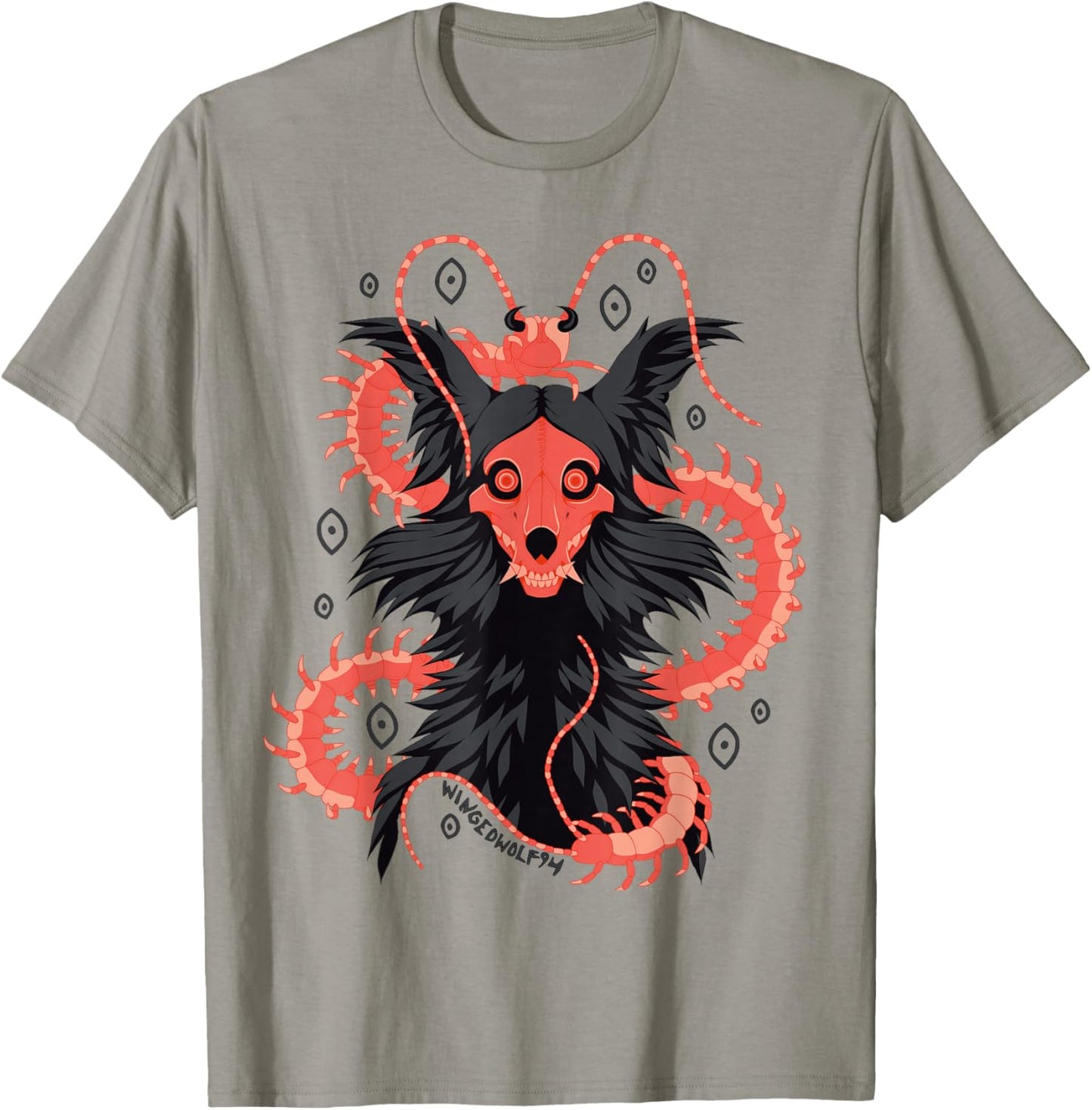 Centipede Skull Dog - Indie Artist Designed Fandom Merch T-Shirt - T-Shirt | Sand