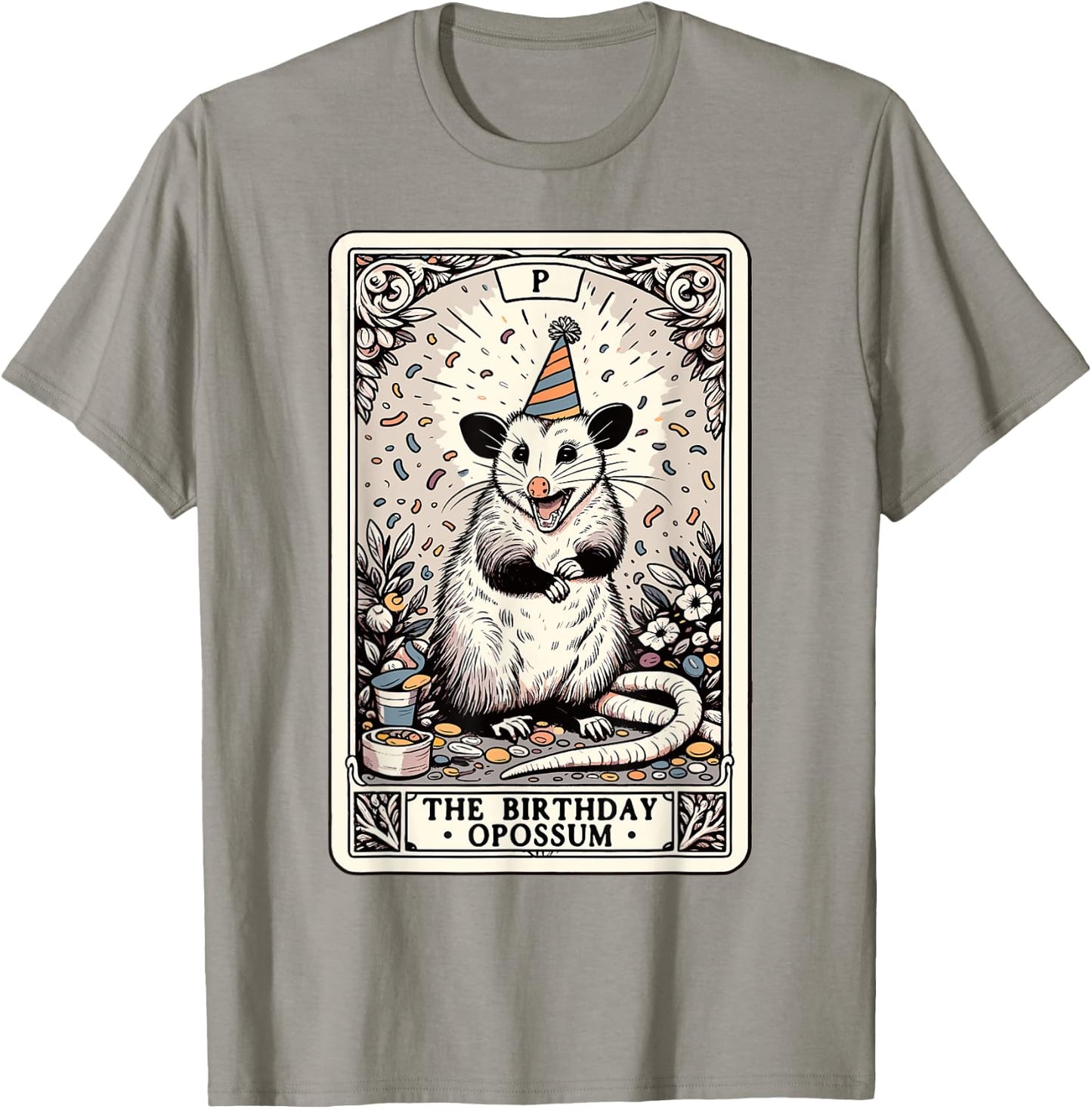 The Birthday Opossum Tarot Card Opossum T-Shirt - T-Shirt | Sand