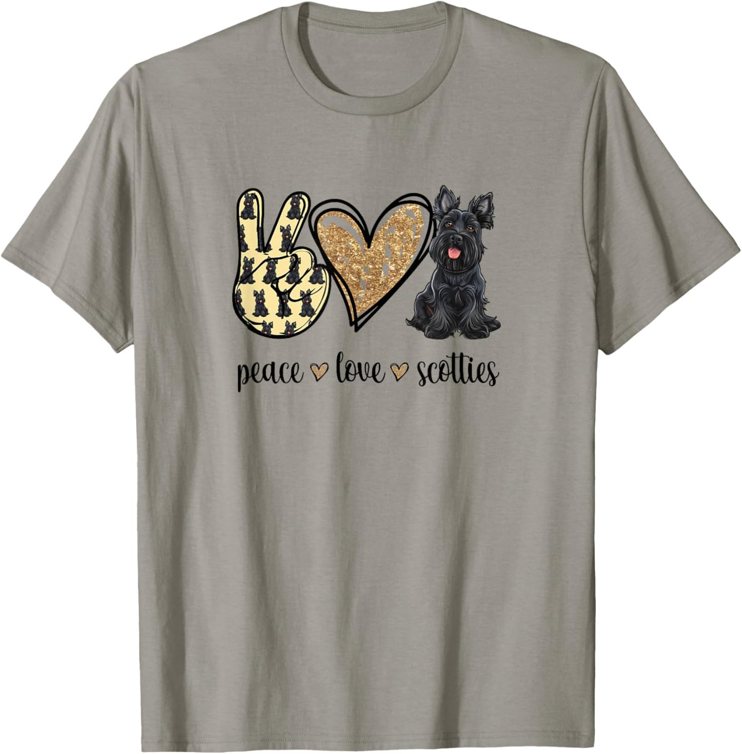 Funny Girls & Cute Peace Love Scottish Terrier Lover T-Shirt - T-Shirt | Sand