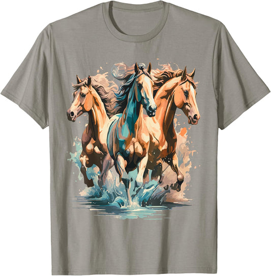 Running Crazy Wild Horses Gift Teenage Girls Boys Men Women T-Shirt - T-Shirt | Sand