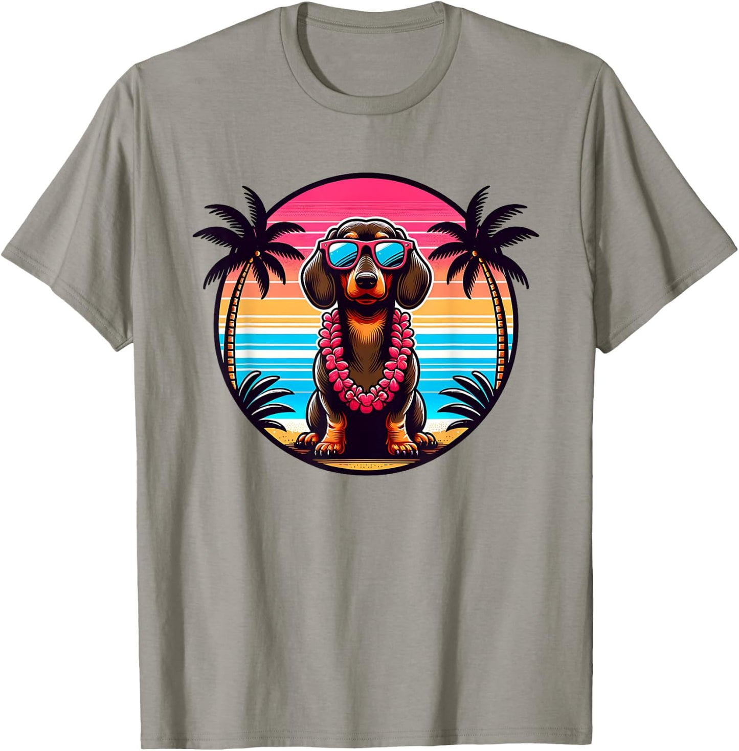 Hawaiian Cute Dachshund Tropical Summer Vacation Wiener Dog Men Women Girls Kids T-Shirt - T-Shirt | Sand
