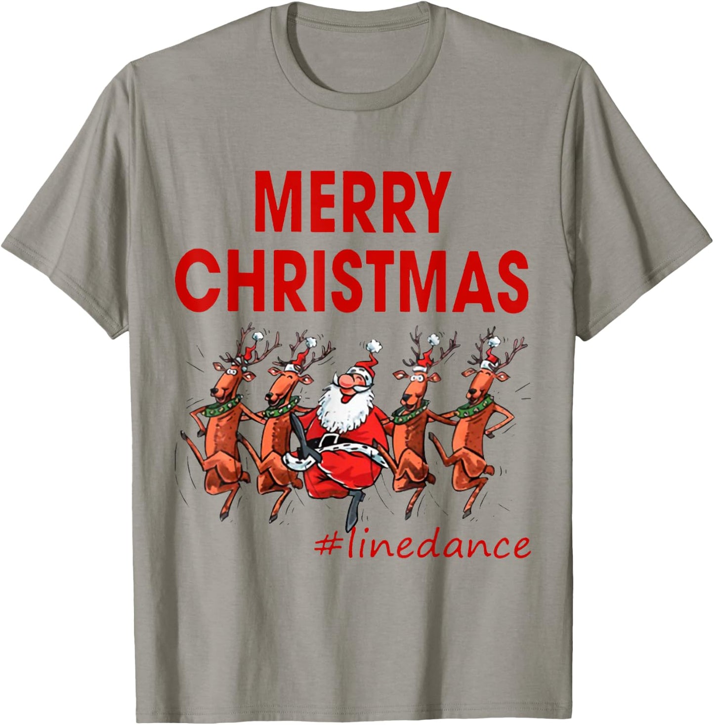 Merry Christmas Linedance Line Dance Santa Claus & Reindeer T-Shirt - T-Shirt | Sand