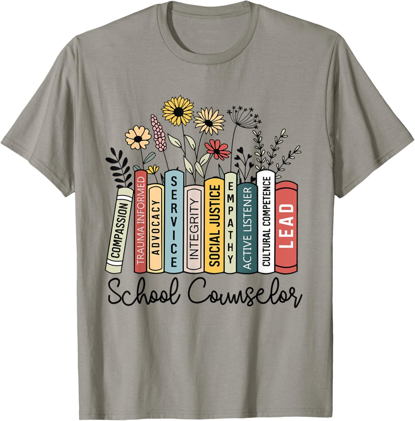 School Counselor Wildflower Book School Counseling Life T-Shirt - T-Shirt | Sand