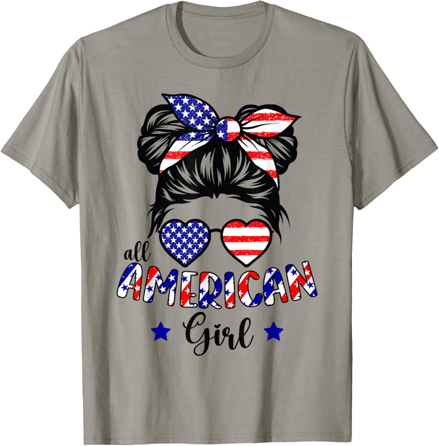 All American Girl 4th of July Patriotic Shirts for Girls T-Shirt - T-Shirt | Sand