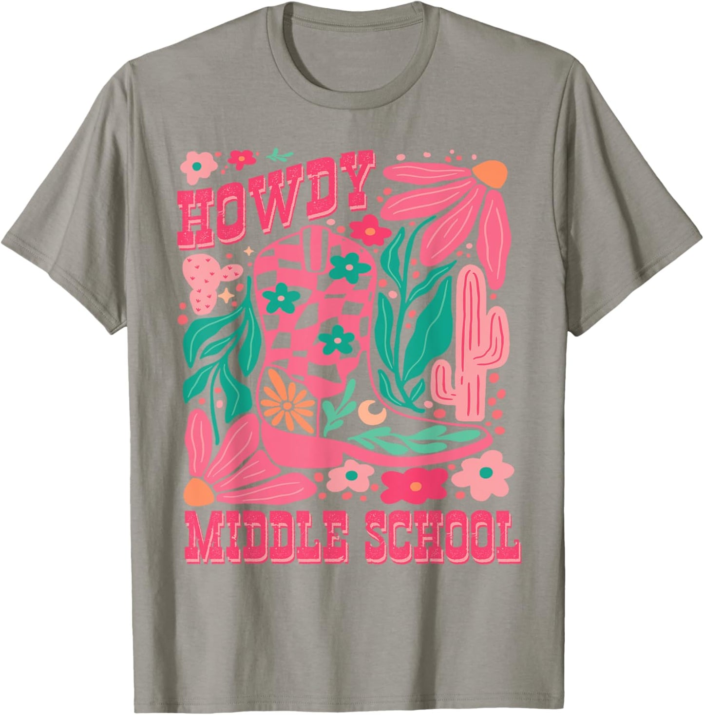 Howdy Middle School Western Girl Country Rodeo Pink Cowgirl T-Shirt - T-Shirt | Sand