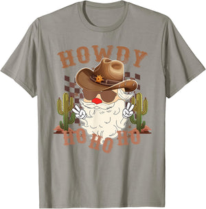 Howdy Ho Ho Ho Western Santa Cowboy Christmas Product T-Shirt - T-Shirt | Sand