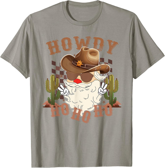 Howdy Ho Ho Ho Western Santa Cowboy Christmas Product T-Shirt - T-Shirt | Sand