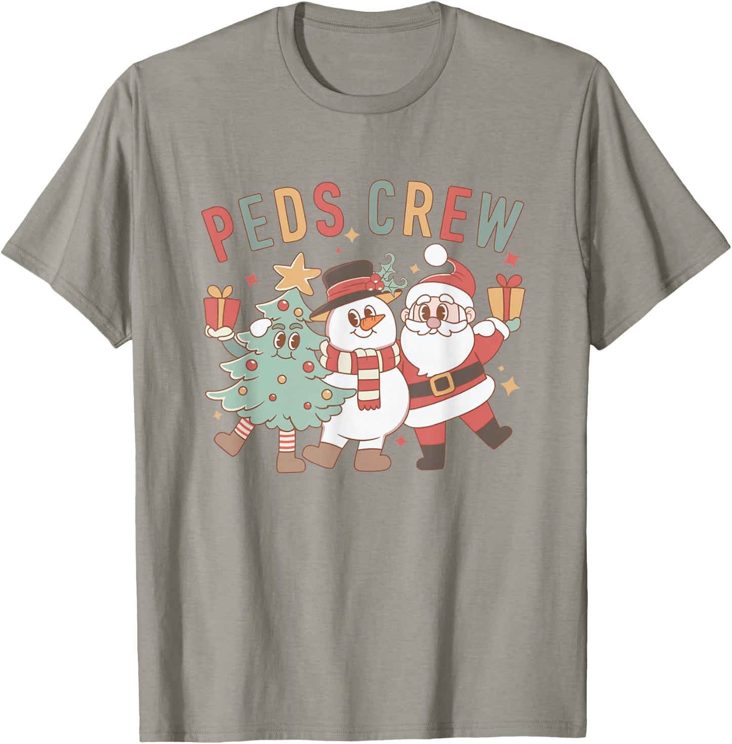 Retro Peds Crew Christmas Pediatric Nurse Nursing Group T-Shirt - T-Shirt | Sand
