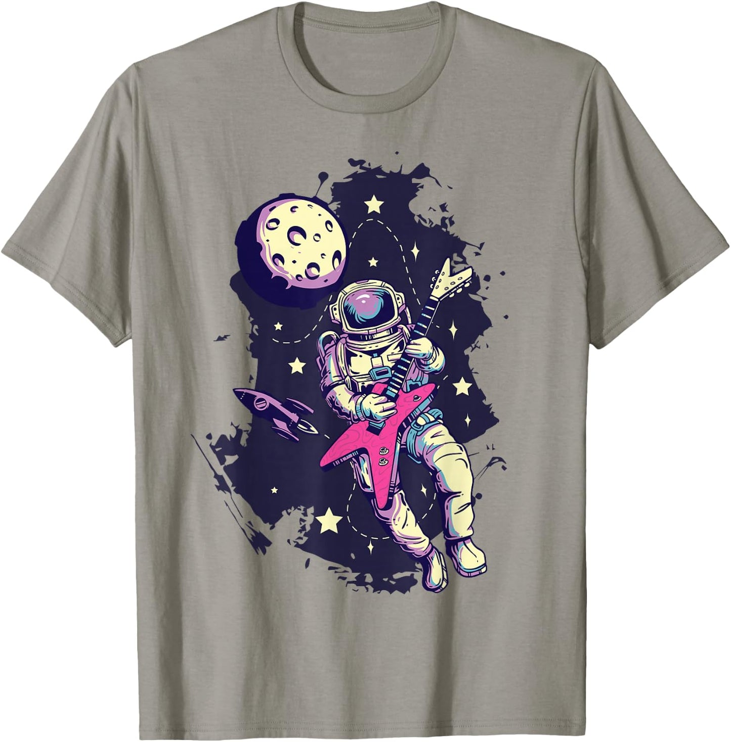Space Rockstar Astronaut Bass Guitar Cosmic Guitar Band T-Shirt - T-Shirt | Sand
