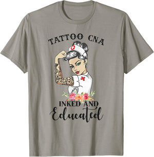 Tattoo CNA Inked And Educated Strong Woman Strong Nurse T-Shirt - T-Shirt | Sand